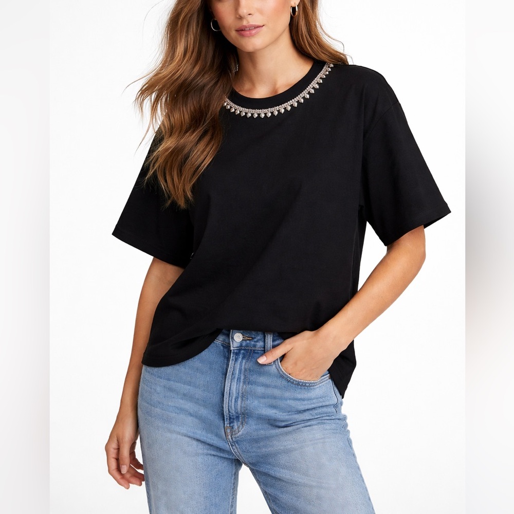 H&M Embellished Black Tshirt Size M